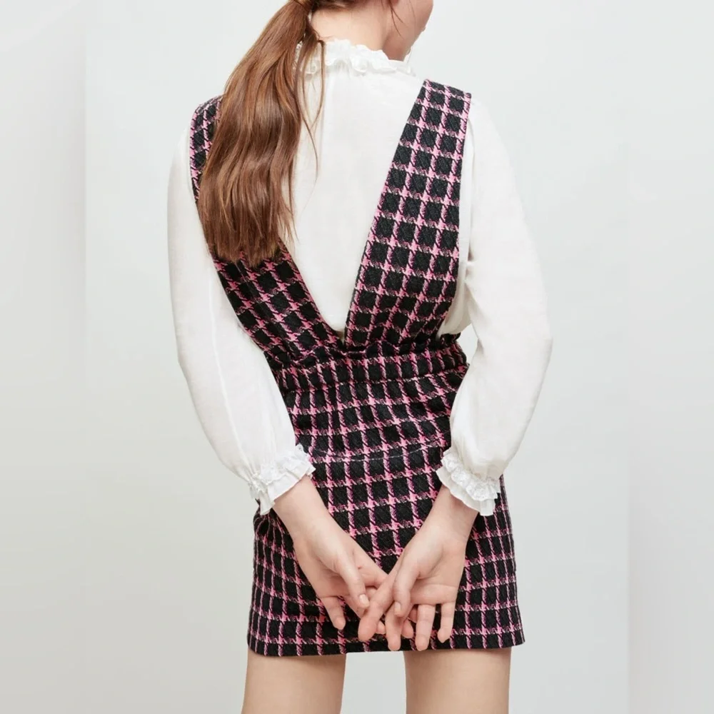 Maje Short dress with wide straps Checked Pattern New